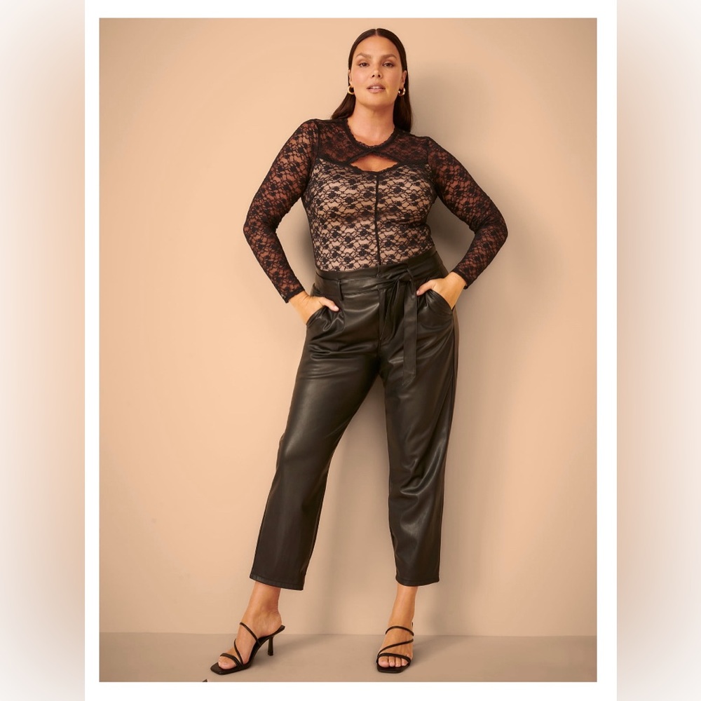 Sofia Vergara Leather Paper Bag Style Pants